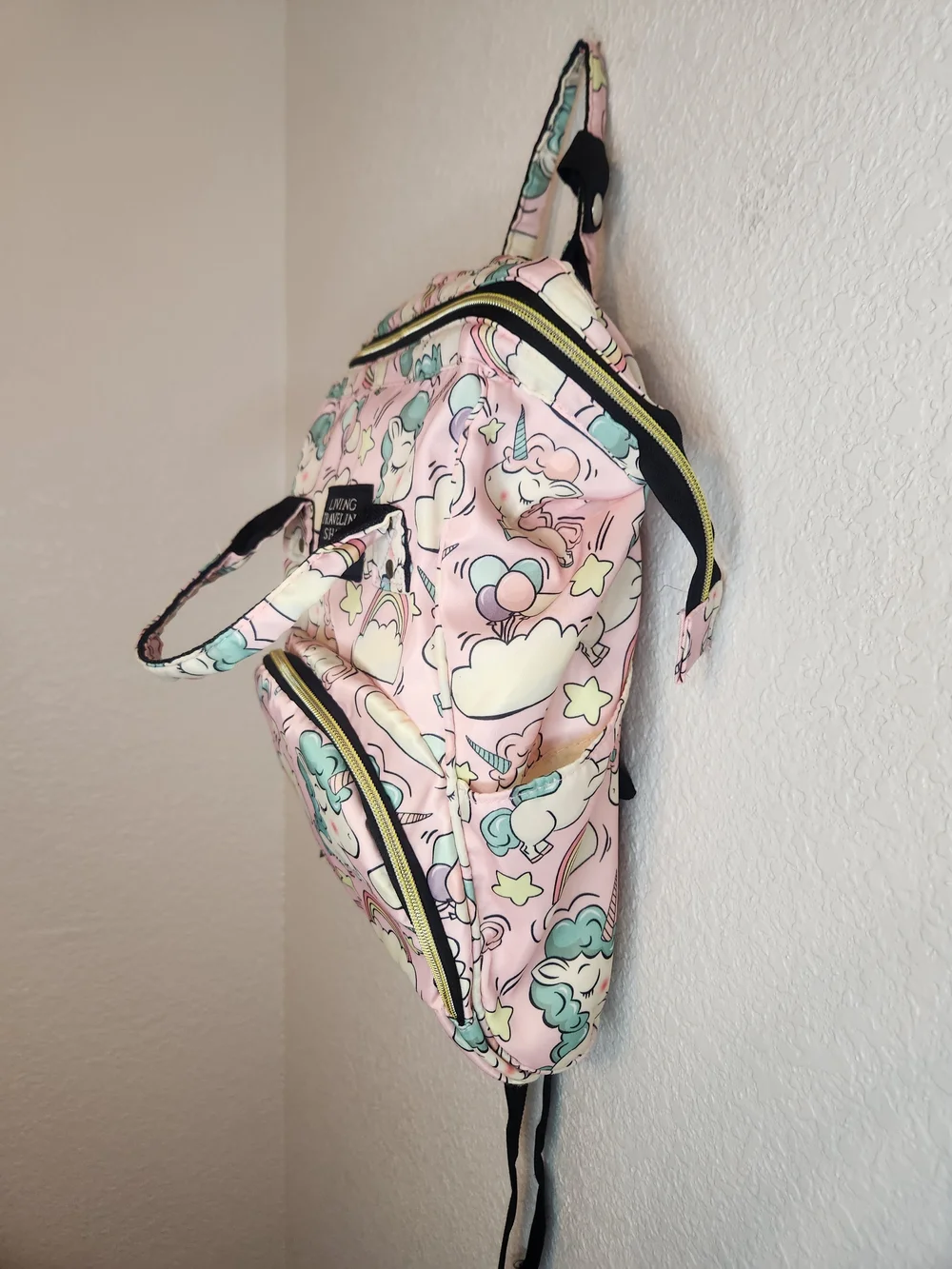 Living traveling share unicorn diaper and travel backpack 12x22